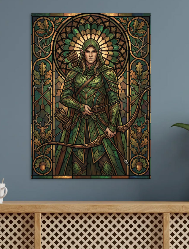 Stained Glass Elf Archer — metal poster wall art by Lineer